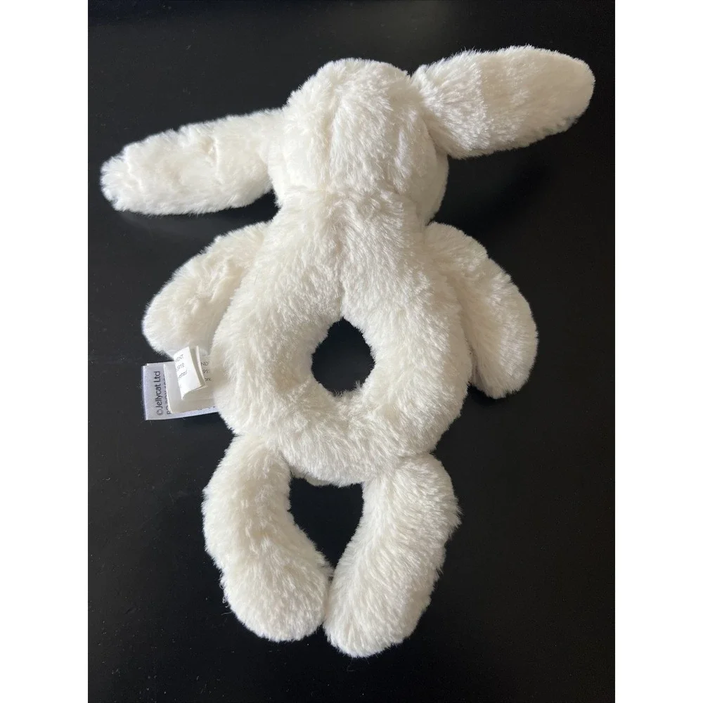 Little Jellycat London Cream White Bunny Rabbit Plush Rattle Ring Baby Toy 7